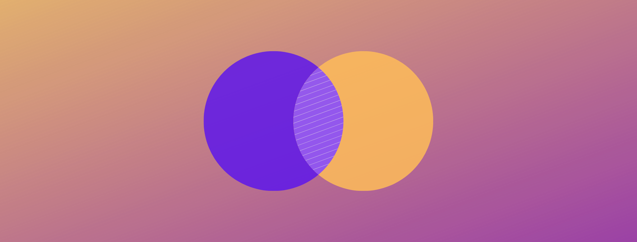 Ilustração de dois círculos coloridos com hachura na área de intersecção entre eles.
