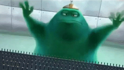 Imagem animada de um monstrinho verde com uma teclado cheio de botões na frente. Ele levanta os braços e se prepara antes de digitar enlouquecidamente.