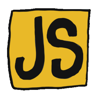 Ilustração animada da logo de JavaScript.