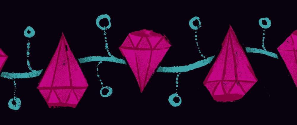 Uma ilustração que mostra gemas de rubi sobre um trilho.