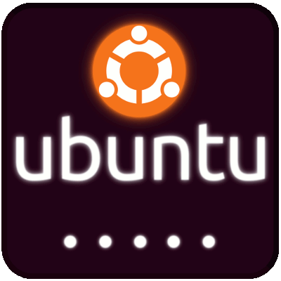 Imagem animada com o logo do Ubuntu e uma linha de pequenas bolinhas que mudam de cor sucessivamente, sugerindo inicialização.